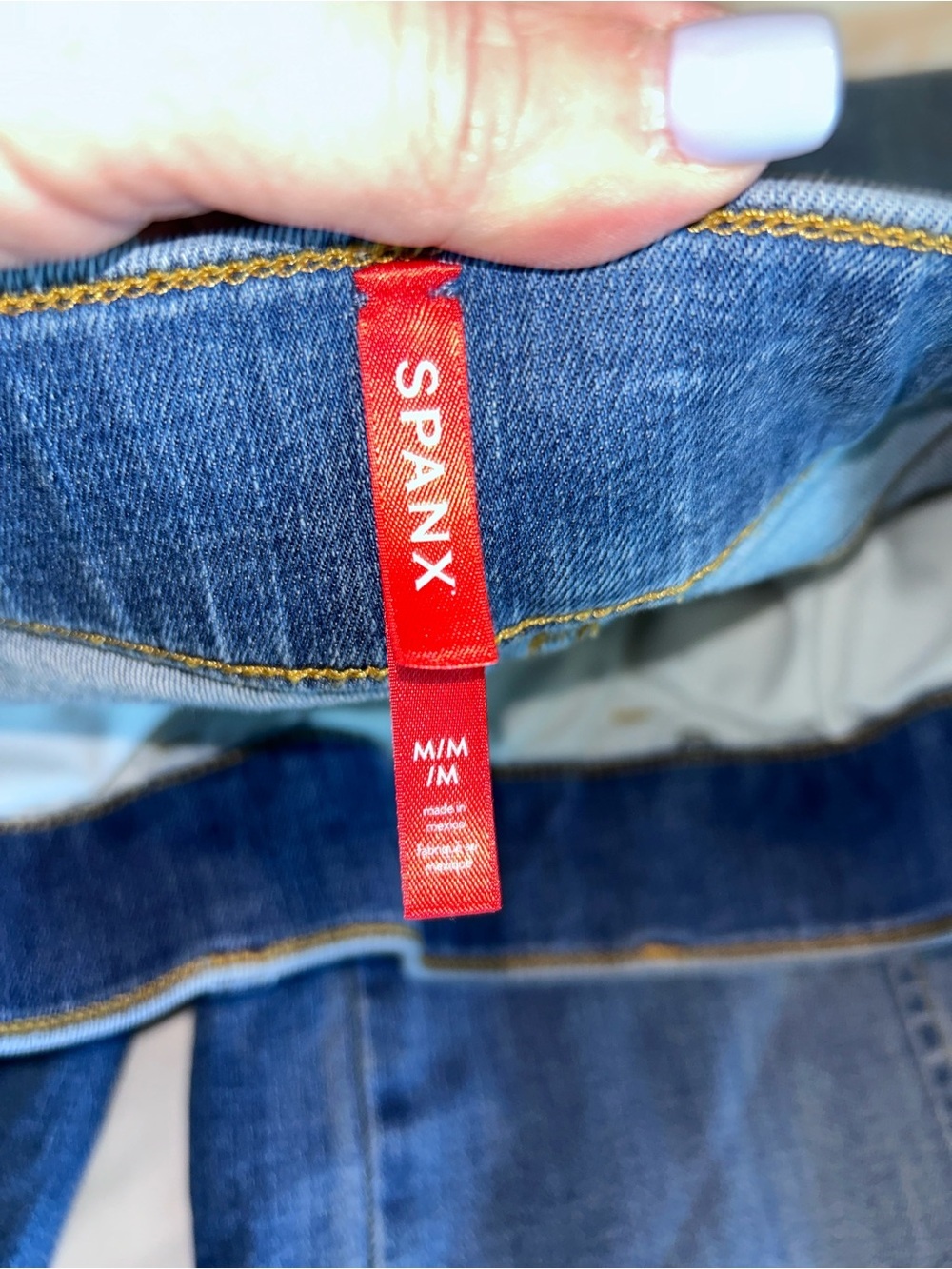 SPANX Wide-Leg, Front Seam, High-Rise Jeans in Medium Blue - Picture 9 of 10
